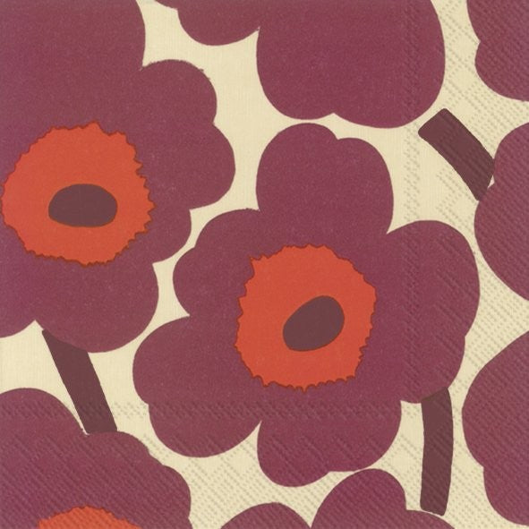 Servietten UNIKKO Cream Bordeaux 33x33cm