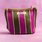 Kulturtasche Braun/ Oliv/ Rosa