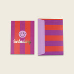 Einladungskarten-Set  – Stripes violett/koralle/flieder
