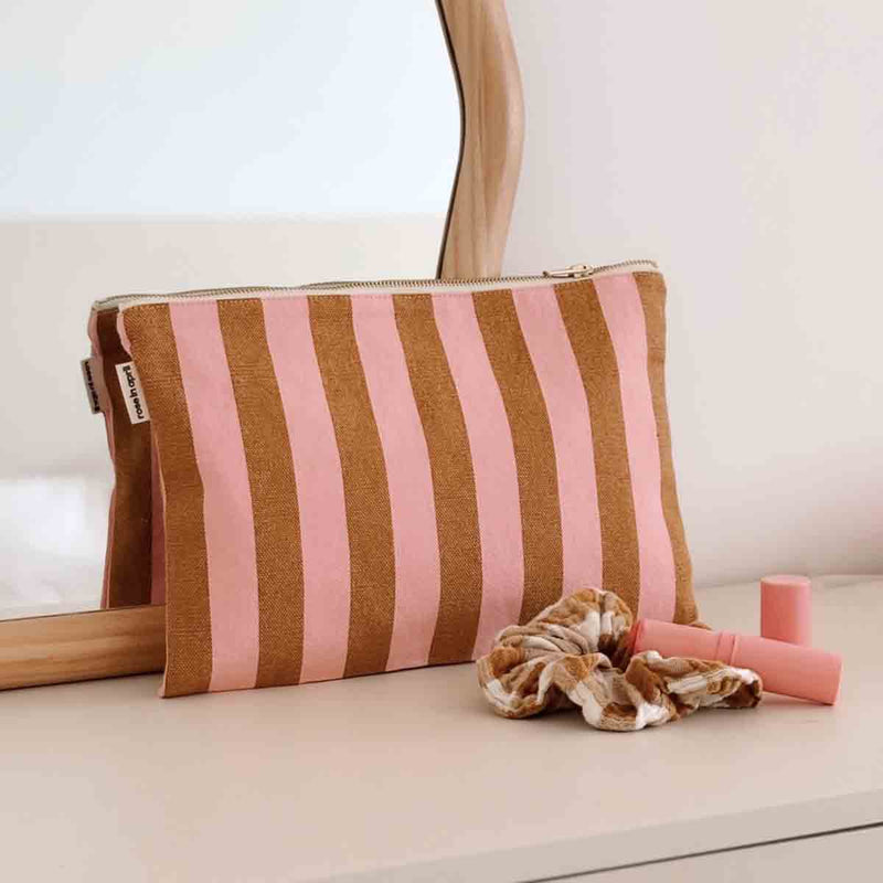 Pouch L - Karamell/Erdbeere gestreift