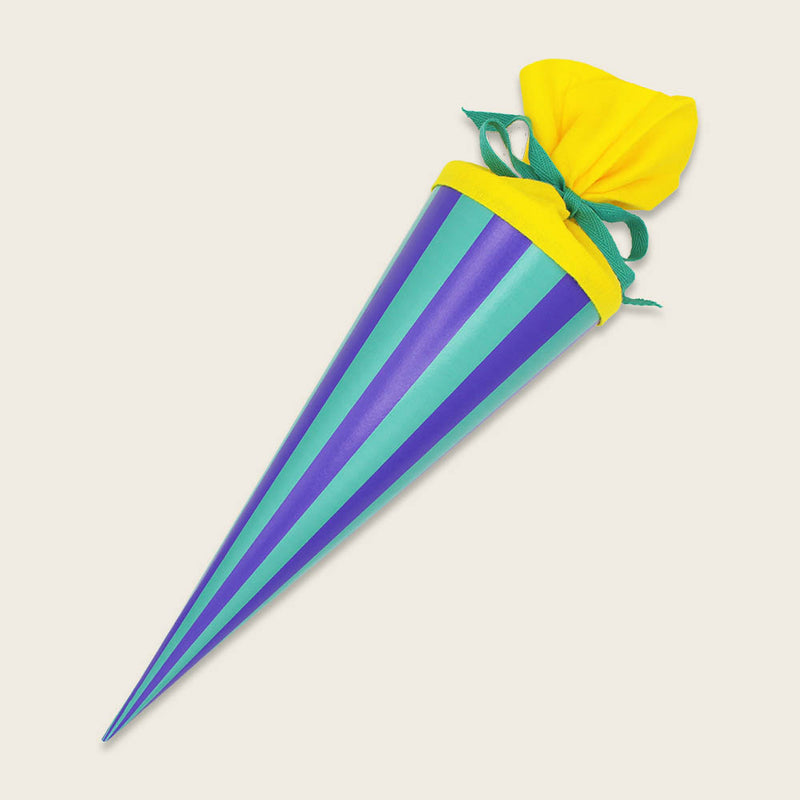 kleine Schultüte mit Streifen lila/aqua